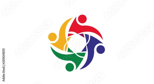 Colorful community logo featuring abstract people in a circle.