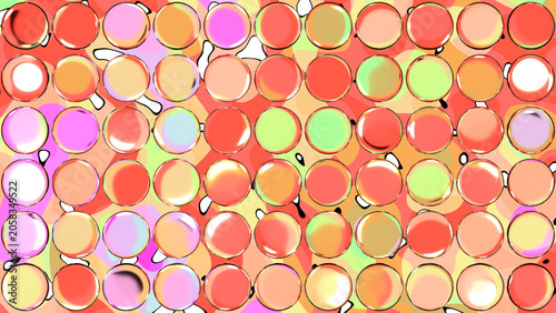 Warm Coral and Pink Glossy Bubble Grid Over Fluid Abstract Background