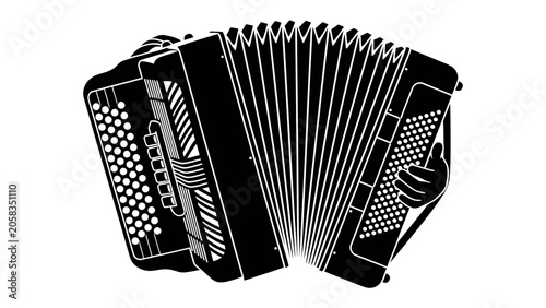 Schilderij op canvas Accordion Illustration: A stylized, silhouette illustration of an accordion, showcasing its bellows, keys, and buttons, ready to create melodies