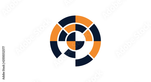 Circular abstract geometric icon with orange segments