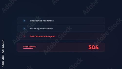 Dynamic UI Animation of Network Connection Failure with Error Messages and Status Codes, symbolizing digital communication breakdown, data transfer issues, and system errors