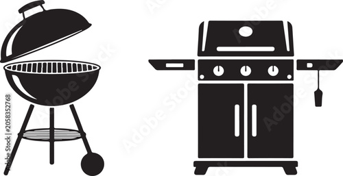 Obraz na płótnie Black grill and barbecue set illustration