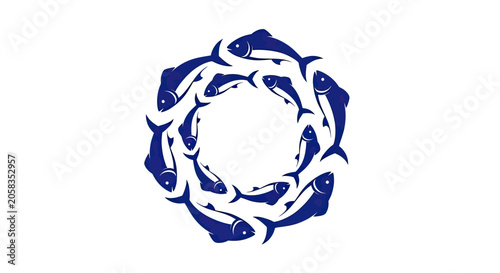 Circular blue school of fish design.
