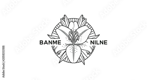 Εκτύπωση καμβά Circular lily flower emblem with Banme Nilne text.