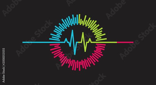 Circular audio waveform with heartbeat line pulse.
