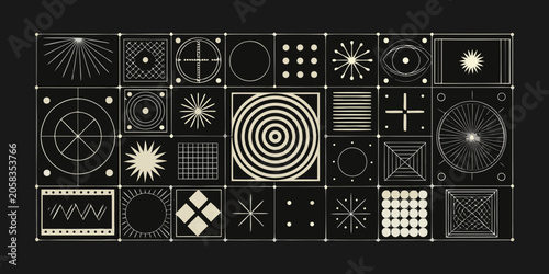 Foto Geometric pattern arrangement beige lines on black background
