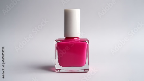  Bright pink nail polish in square glass bottle with white cap