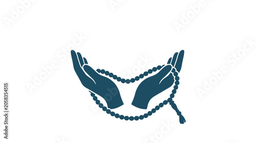 Canvastavla Two hands held together in a gesture of prayer with prayer beads draped between them