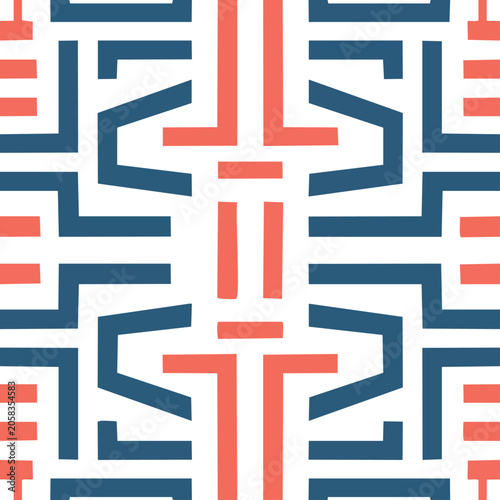 Modern red and blue geometric seamless pattern