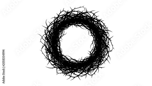 Bild auf Leinwand Crown of Thorns Isolated: A stark black crown of thorns, symbolizing suffering and sacrifice, presented against a clean white background for symbolic use