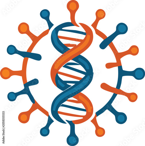 DNA helix inside virus cell structure illustration