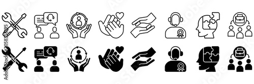 Support icon set. solutions and competence symbol. Vector illustration.