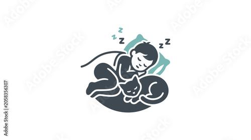 Foto Boy Sleeping with Cat Cuddling.