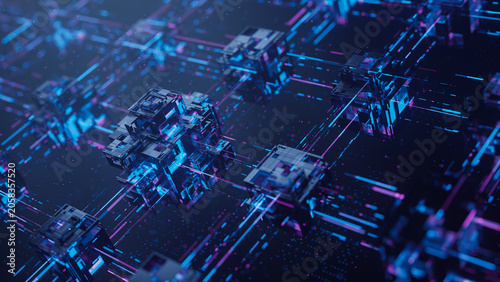 Big data technology data science analysis artificial intelligence generative ai deep learning machine learning algorithm neural flow network analytics innovation abstract futuristic. 3d rendering.