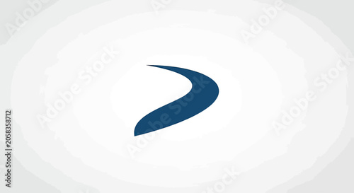 Abstract blue curved path or wave shape icon.