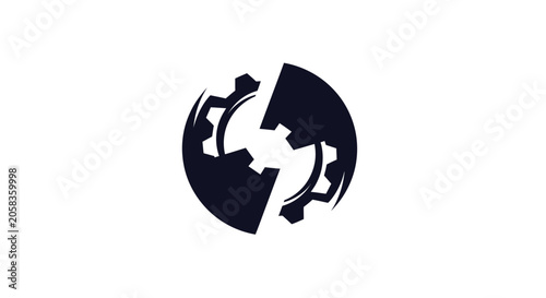 Photos Abstract gear sphere broken into two pieces logo.