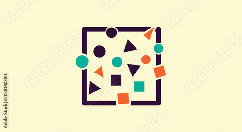Abstract geometric shapes inside a square frame.