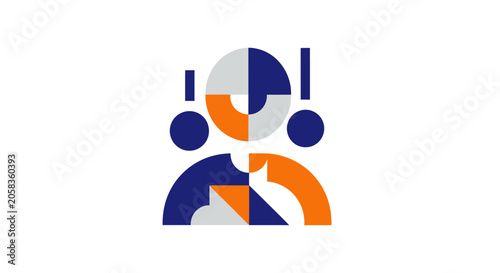 Abstract geometric shapes forming stylized human figure.