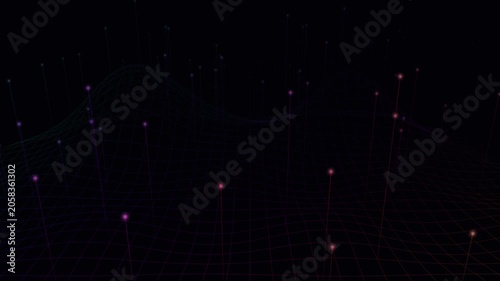 Features highly structured 3D topographic lines with vertical signal spikes shooting upward, leaving a non-distracting center layout that serves as an excellent backdrop for professional text overlay.