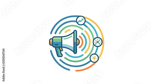 Foto Colorful Megaphone Speaker Icon Graphic.