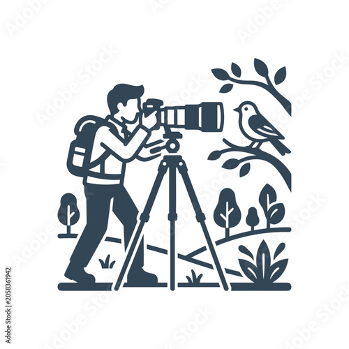 Canvastavla Man with a camera on a tripod.