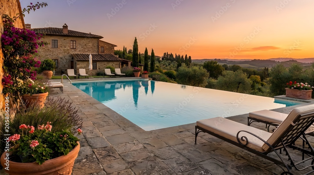 Obraz premium Tuscan Villa Pool Italian Countryside Style