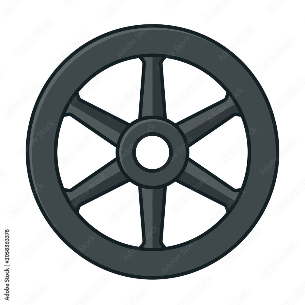 Obraz premium Simple Dark Gray Spoked Circular Wheel Illustration Representing Mechanical Parts and Industrial Engineering Components