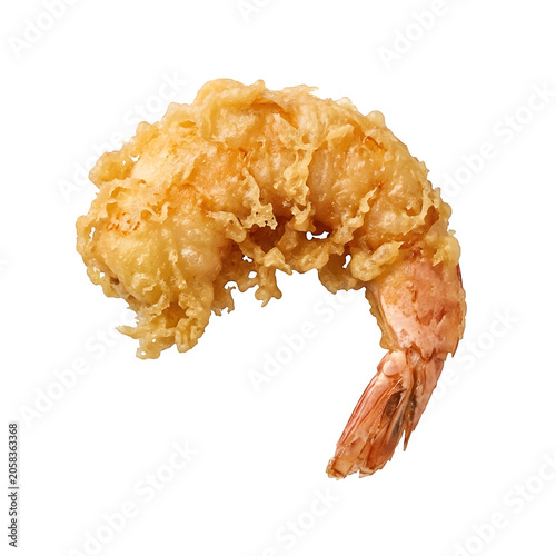 Crispy golden fried tempura shrimp isolated on transparent background