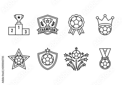 Obraz na płótnie Collection of Soccer Championship Trophies and Achievement Medals and Trophies