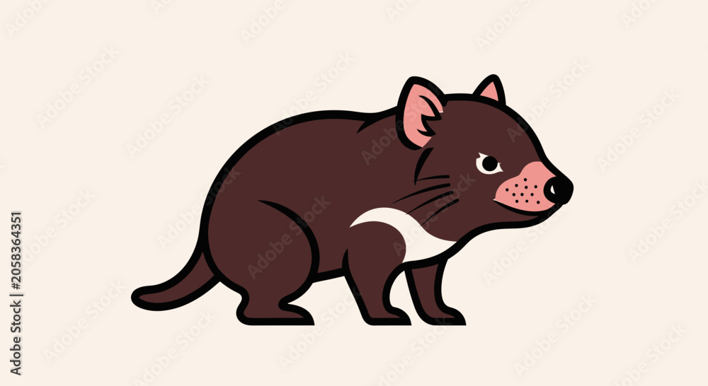 Fototapeta premium Brown Tasmanian devil cartoon animal illustration.