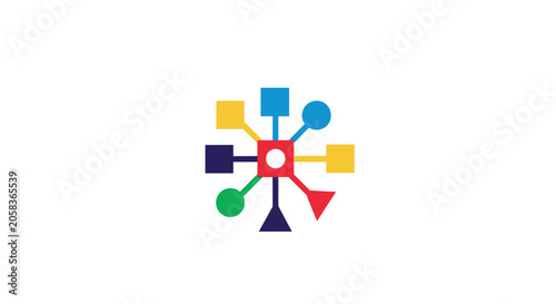 Bild auf Leinwand Central network hub icon with colorful connected nodes.