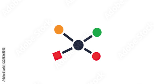 Bild auf Leinwand Central network node icon with colorful connection branches.