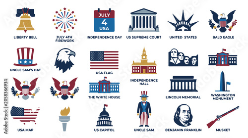 Konstfotografi 4th of July America Icons Collection Liberty Bell Eagle Usa Flag