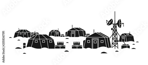Valokuva A black and white illustration of a research outpost or scientific base in a sno