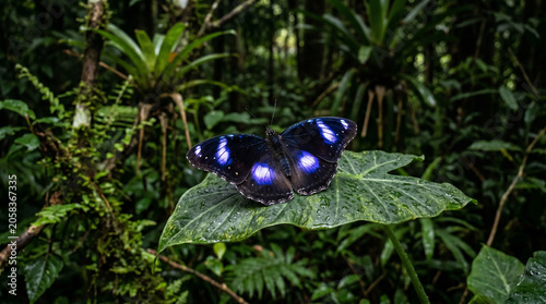 Cuadro en lienzo Hypolimnas bolina, the great eggfly, common eggfly or blue moon butterfly in Eastern Australian rain forests, Australia
