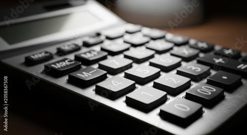 Extreme Close-Up of a Calculator Keyboard with Visible Numbers and Function Buttons