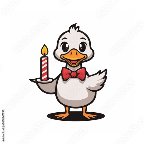 Cartoon duck holding birthday cake with candle
