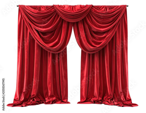 Luxurious red velvet curtains draped elegantly against a black background.