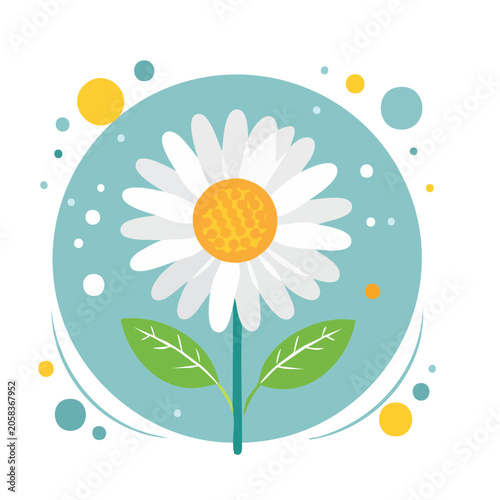 Flat Design Daisy Flower Illustration on Light Blue Background