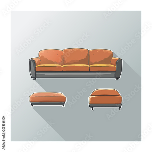 Orange Sofa Set with Ottoman and Armchair Illustration