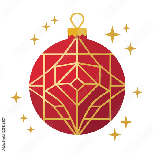 Red and gold geometric Christmas ornament with stars