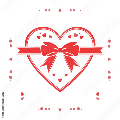 Red heart with bow illustration on white background
