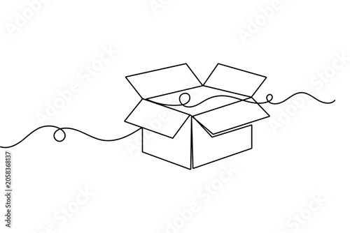 Carton box continuous one line drawing minimalist outline isolated vector illustration