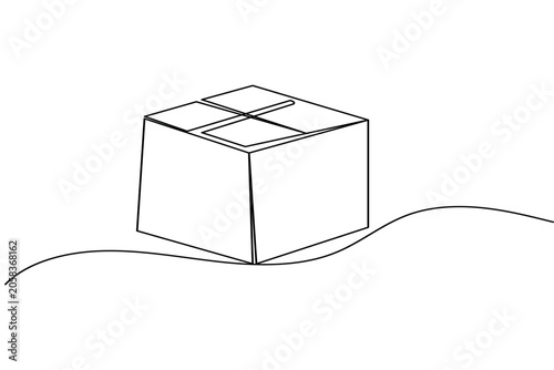 Carton box continuous one line drawing minimalist outline isolated vector illustration