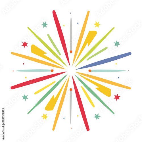 Flat design sunburst with rays and stars