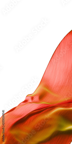 3D abstract orange ribbon with textured flowing surface on transparent background, dynamic organic wave render