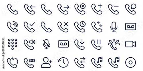 Tablou pe pânză Phone call line icon set with telephone symbols including incoming outgoing and