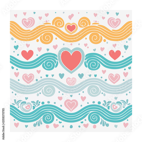 Cute heart and wave pattern with pastel colors