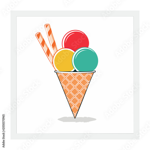 Flat design ice cream cone with sprinkles