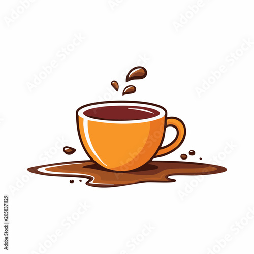 Orange Coffee Cup Spilling Hot Beverage